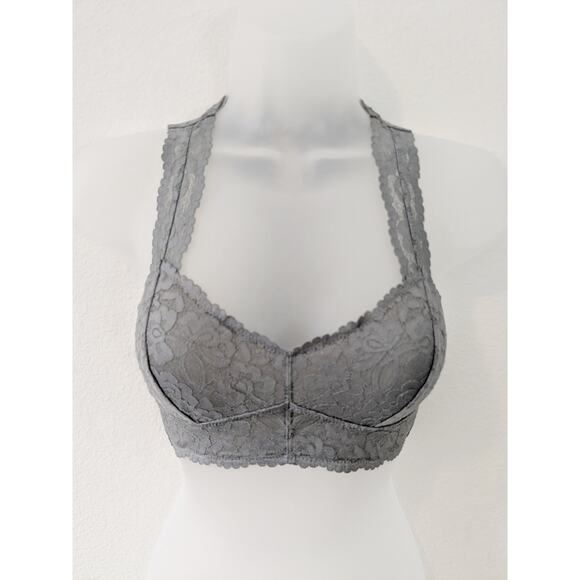 INTIMATELY Free People Lace Mesh Racerback Bralette Wireless Gray Sz XS - Picture 2 of 6